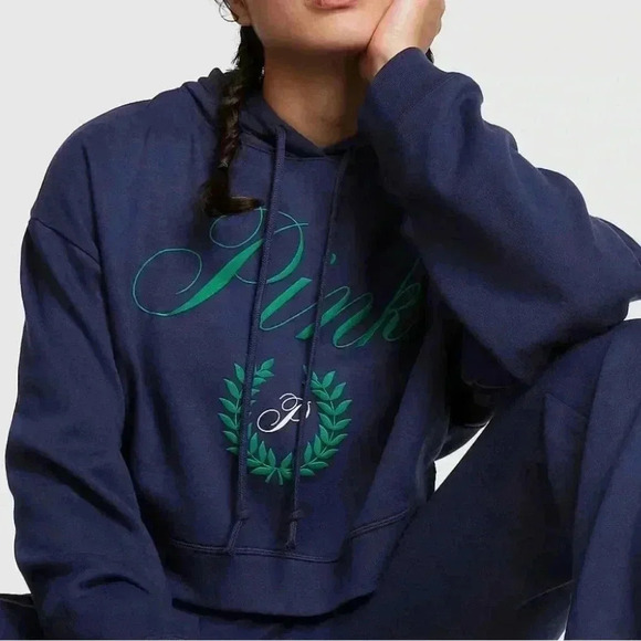 PINK Victoria's Secret Tops - Victoria’s Secret pink Everyday Fleece Cropped Hooded sweatshirt blue 🆕